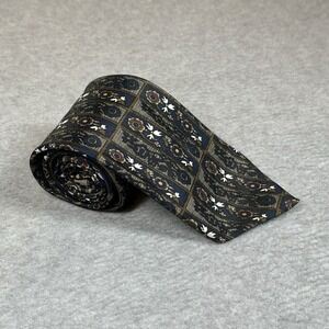 Adolfo‎ Neck Tie Mens XL Brown Ivory Polyester Geometric Floral Pattern USA